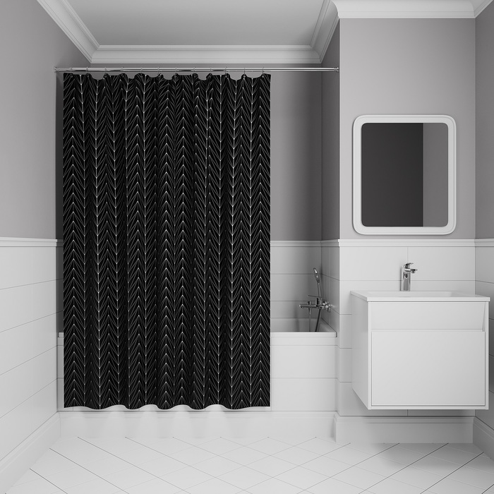 картинка Штора IDDIS Base для ванной, 200x180 см, полиэстер, черная, BB05P18i11 от магазина Ваша Сантехника