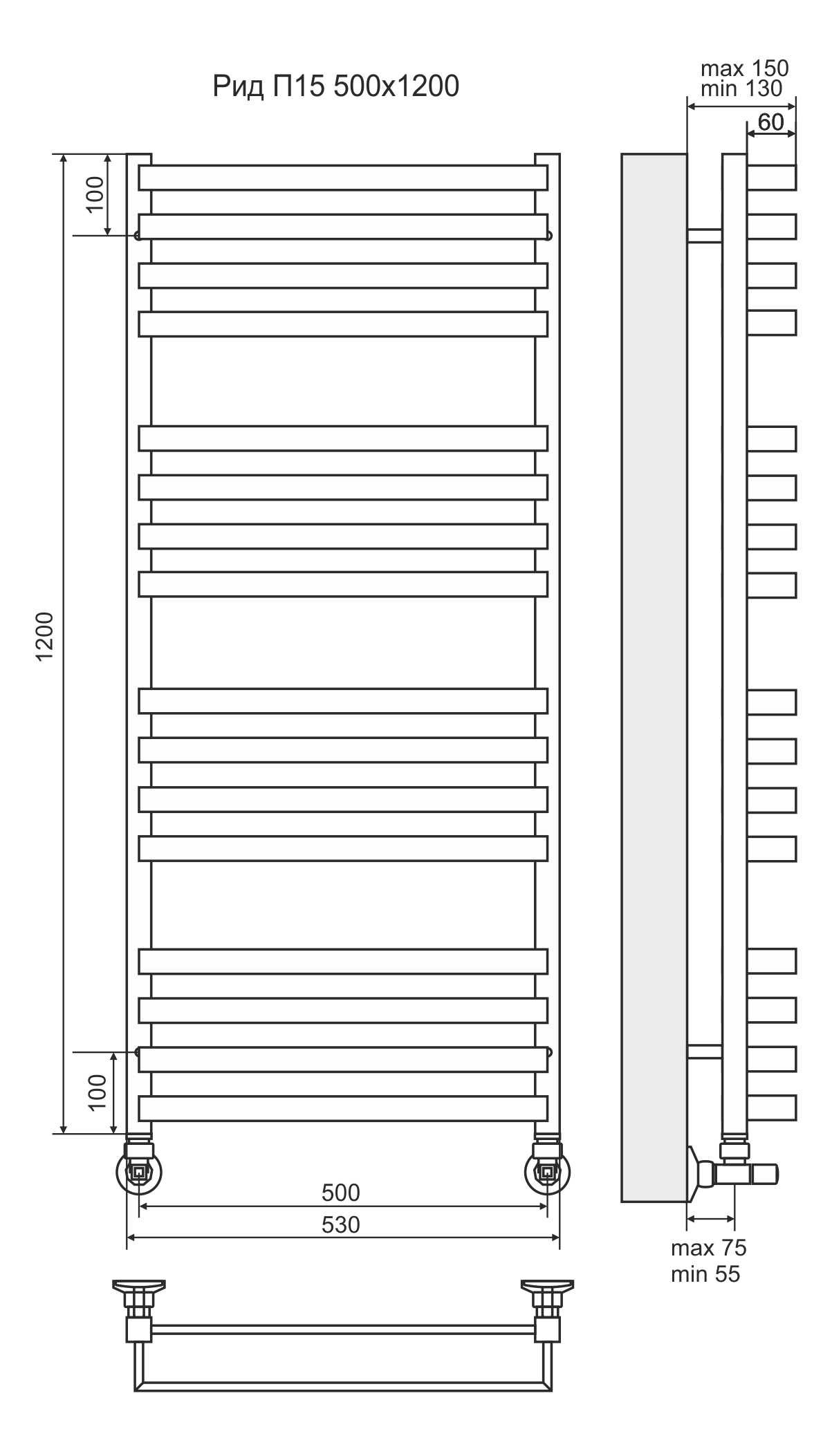 картинка Полотенцесушитель Рид П16 500х1200 TERMINUS от магазина Ваша Сантехника
