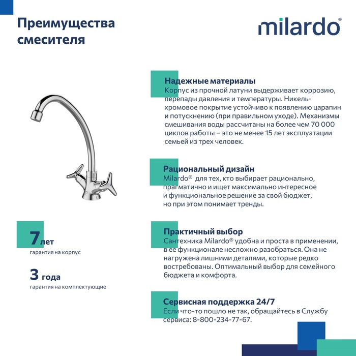 картинка Смеситель Milardo Meal для кухни, хром, M03SB00M05 от магазина Ваша Сантехника