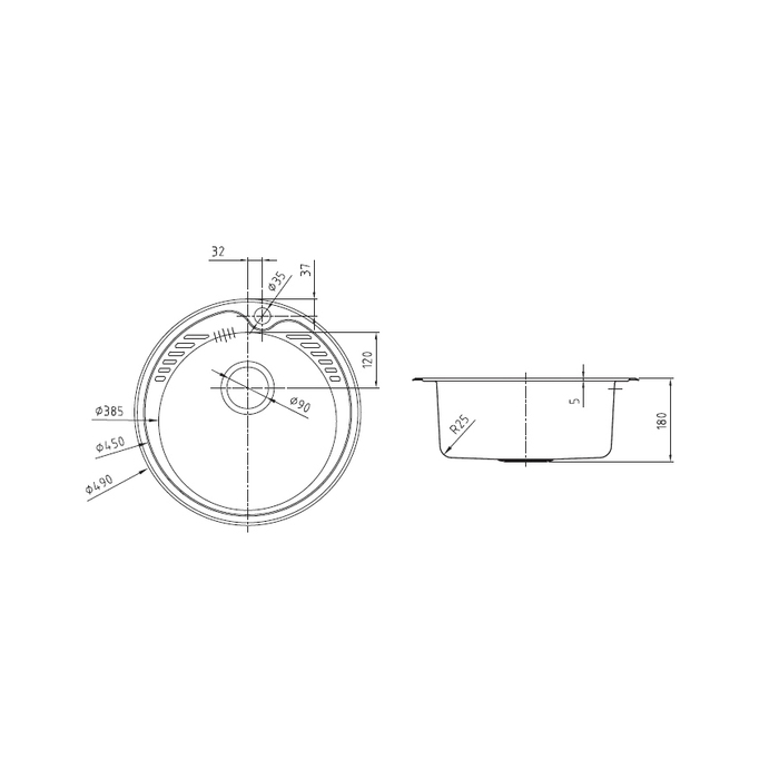 картинка Мойка IDDIS Suno 490*490, нерж. сталь, шелк, SUN49S0i77 от магазина Ваша Сантехника
