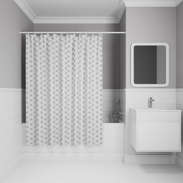картинка Штора IDDIS Base для ванной, 200x180 см, полиэстер, белая, BB04P18i11 от магазина Ваша Сантехника