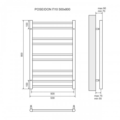 картинка Полотенцесушитель электрический Poseidon П10 500х800 LEMARK LM42810E от магазина Ваша Сантехника