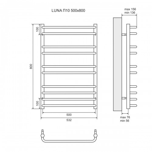 картинка Полотенцесушитель электрический Luna П10 500х800 LEMARK LM41810E от магазина Ваша Сантехника
