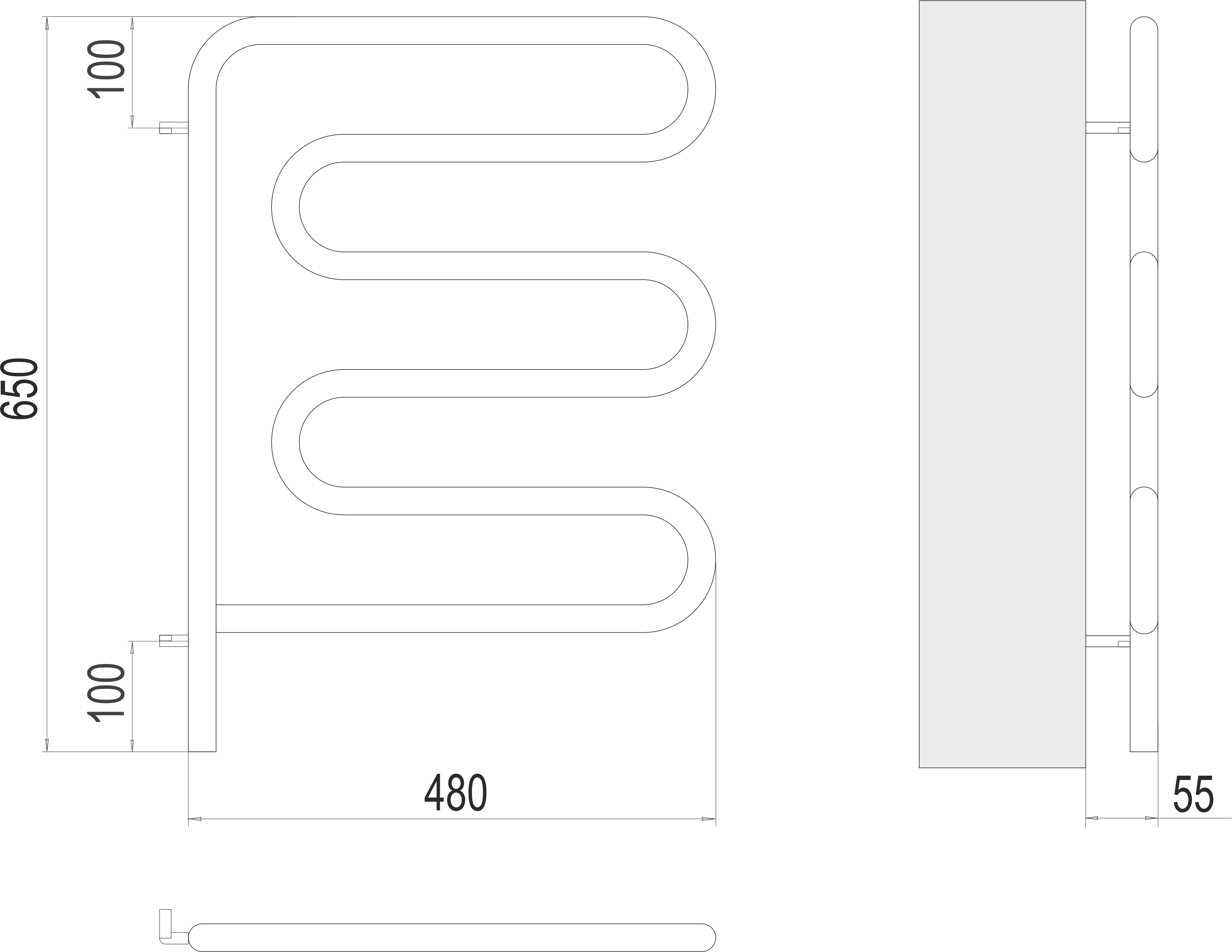 картинка Полотенцесушитель Ш-образный поворотный 480x650 электро TERMINUS от магазина Ваша Сантехника